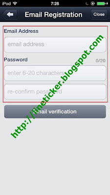 5. ให้กรอก Email ที่เราต้องการลงทะเบียนและรหัสผ่านสำหรับใช้ใน Line
แล้วคลิ๊กปุ่ม Email Verification