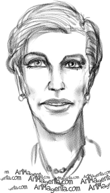 Julie Andrews caricature cartoon. Portrait drawing by caricaturist Artmagenta