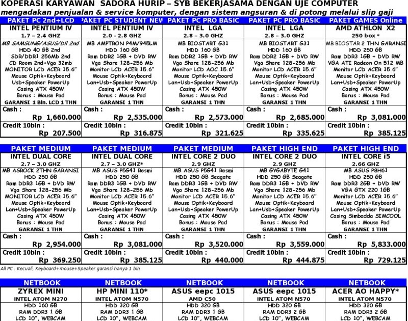 To Download Brosur / Price List Komputer & Laptop
