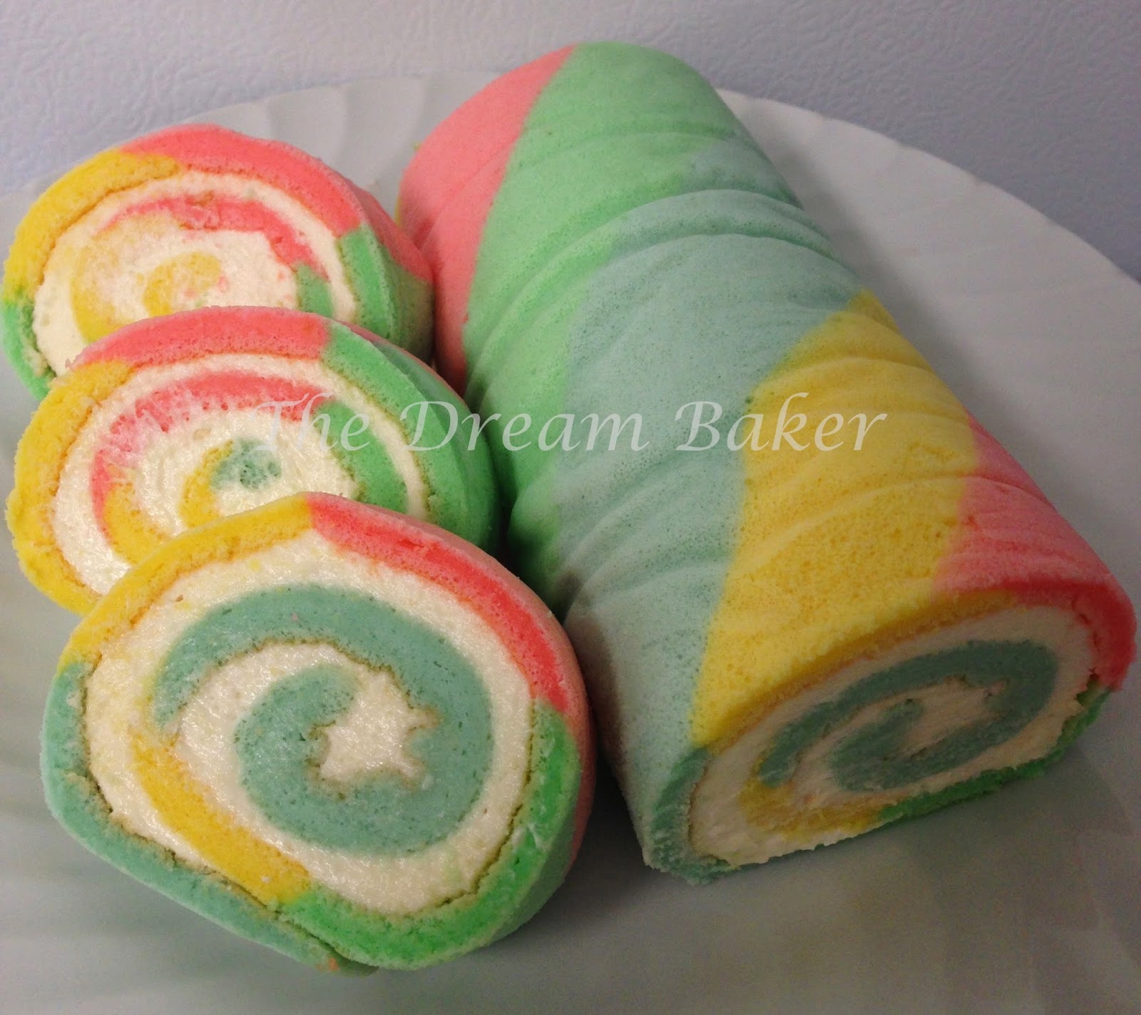 The Dream Baker... MultiColourStriped Swiss Roll with Vanilla Buttercream