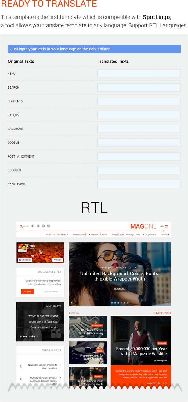 Ready To Translate - MagOne - Magazine Blogger Template