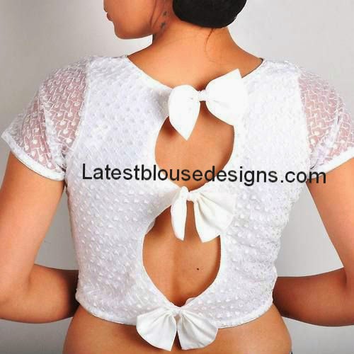 Fancy White Blouse with Bows on the Back Latest Blouse Designs