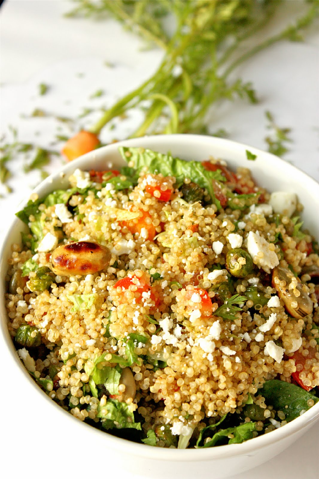 Sreelus Tasty Travels Quinoa Salad loaded with Fava beans, fresh peas and Balsamic Vinaigrette
