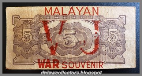 Malaya Japanese Occupation $5 Propaganda "VJ" Error Notes.