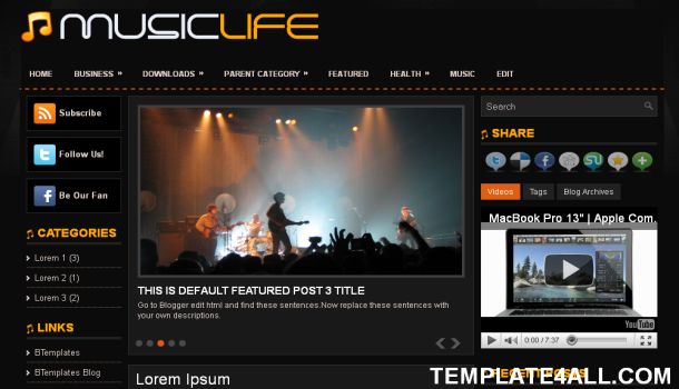 music life black blogger template