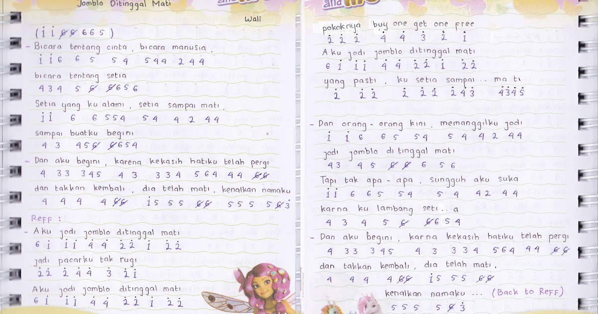 Catatan Not Lagu Wali Jomblo Ditinggal Mati Piano Pianika Pemula Aulia S World