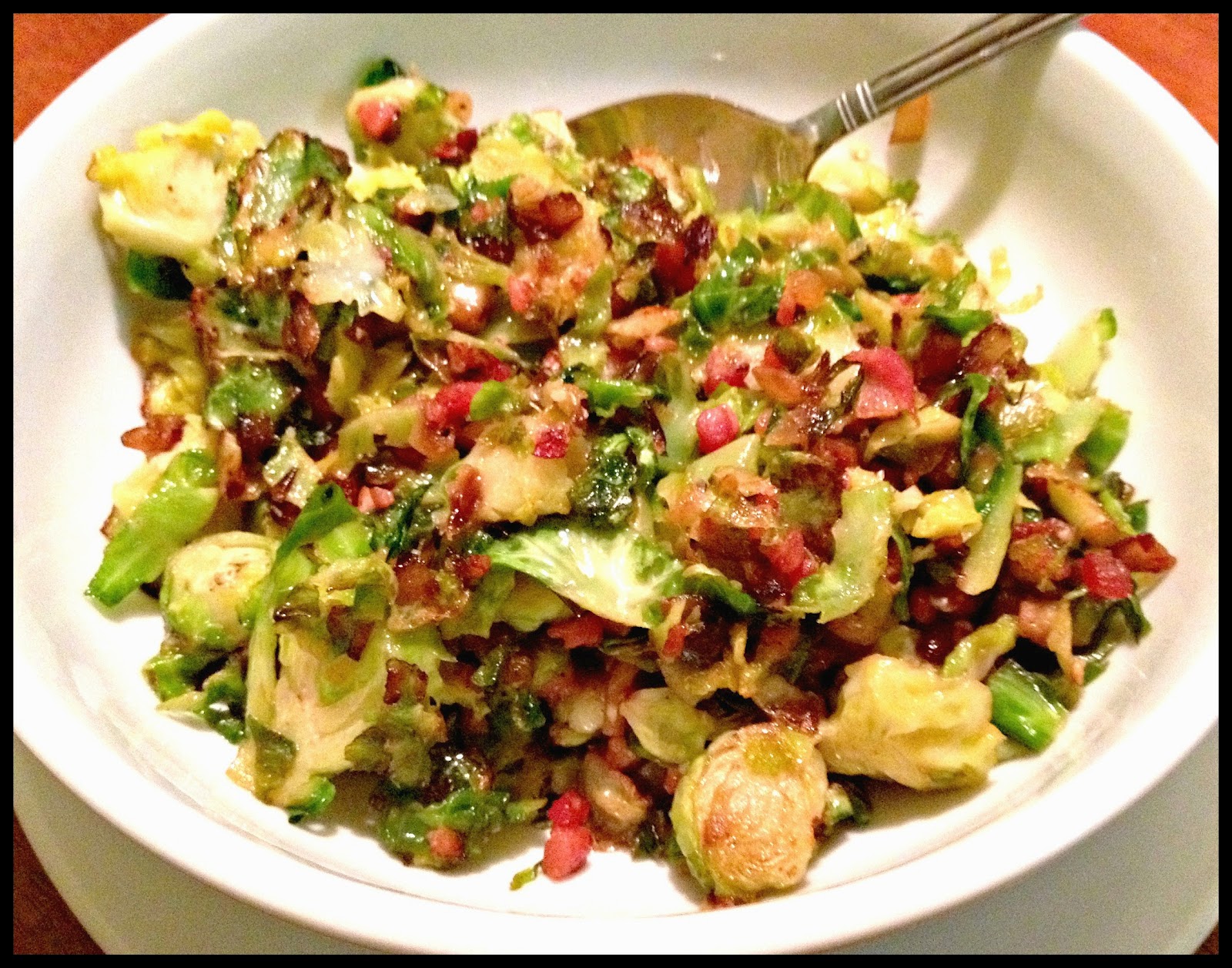 A Girl And Her Fork Shaved Brussels Sprouts with Crispy Pancetta