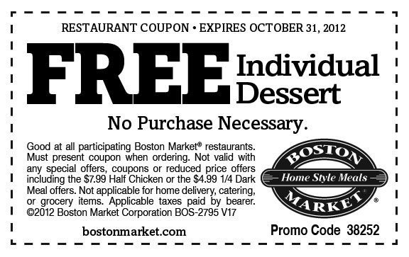 Free dessert coupon boston market