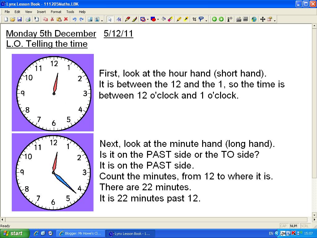 Mr Howe's Class Maths equivalent fractions, and telling the time