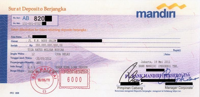 Contoh Surat Pengalihan Deposito Bank Indonesia