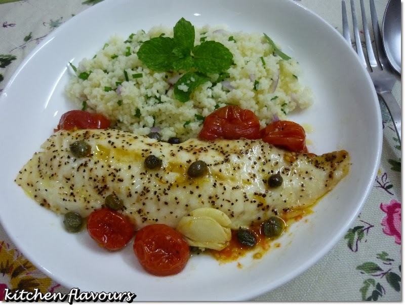 kitchen flavours: Baked Fish Fillet with Tomatoes & Herbed Couscous