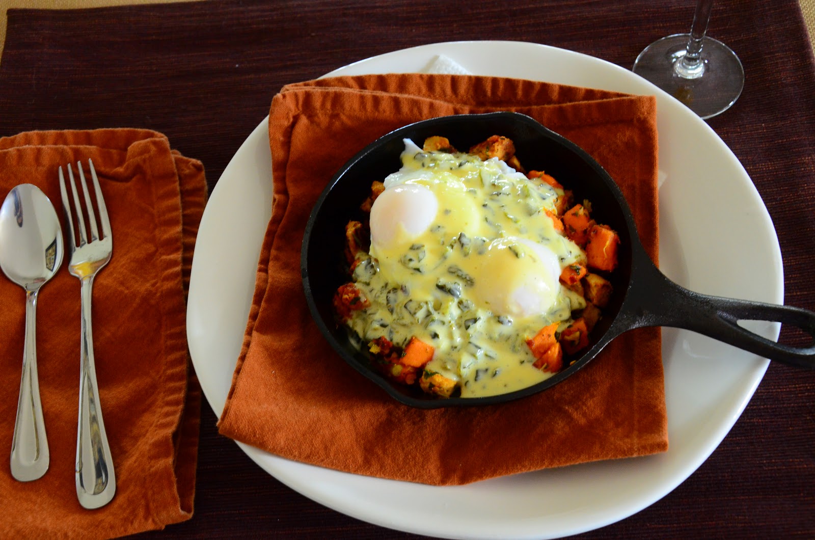 food for scot Sweet PotatoChicken Hash with Poached Eggs and Green