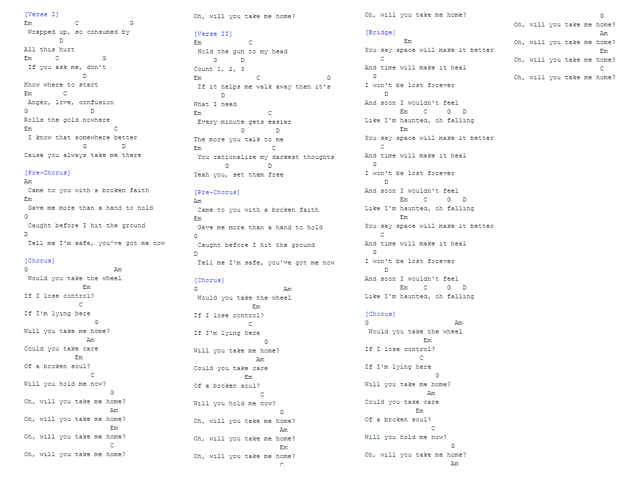 Jess Take Me Home Lyrics Jess Take Me Home Lyrics