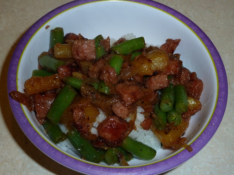 Tomatoes for Apples Pineapple Spam Stir Fry