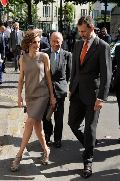 King Felipe VI of Spain and Queen Letizia of Spain attends a meeting at the Library of the Cervantes institute 