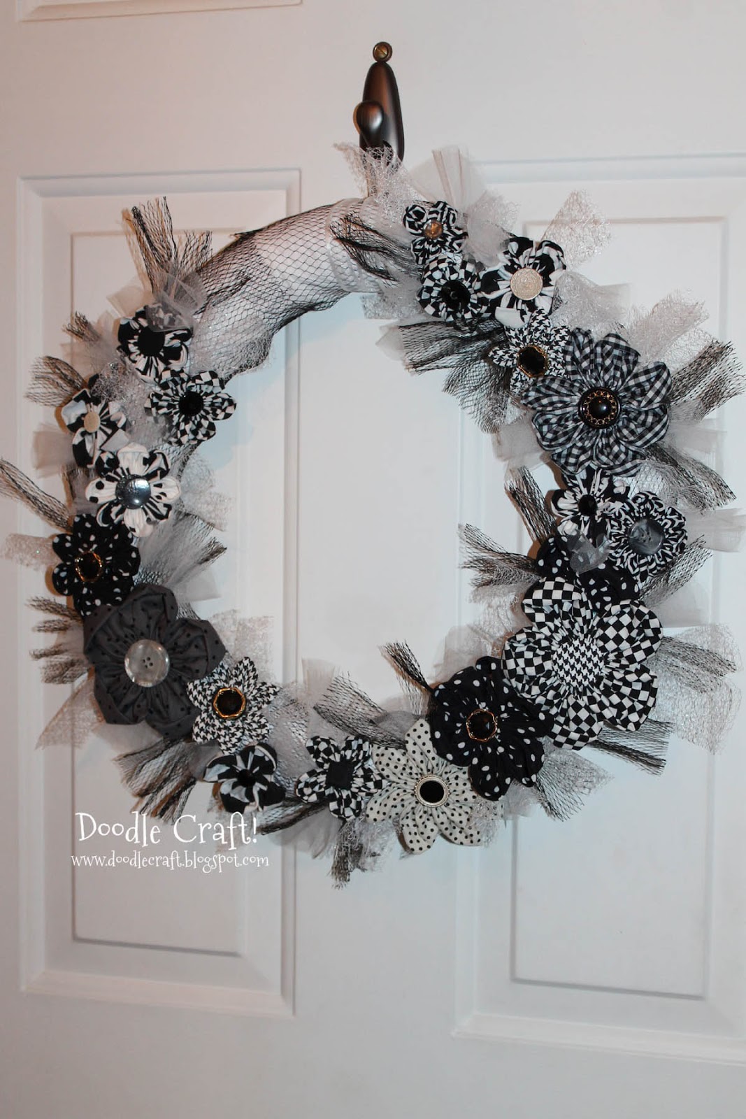 Doodlecraft Black and White fabric flower Wreath!