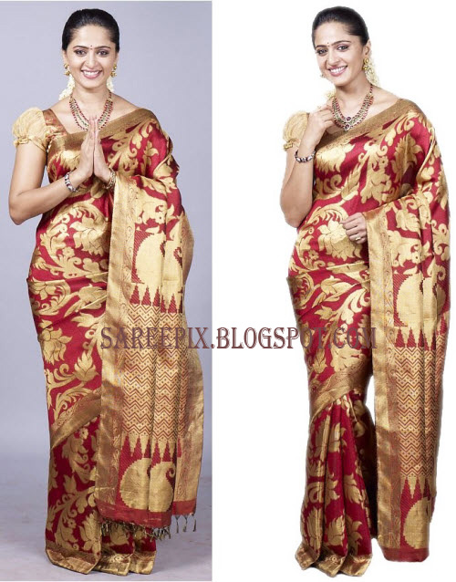 Anushka shetty in green printed silk saree Anushka shetty in green printed silk saree
