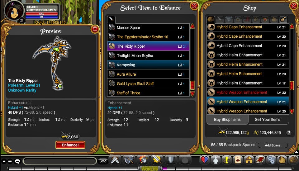 MMORPG weapon stat requirements