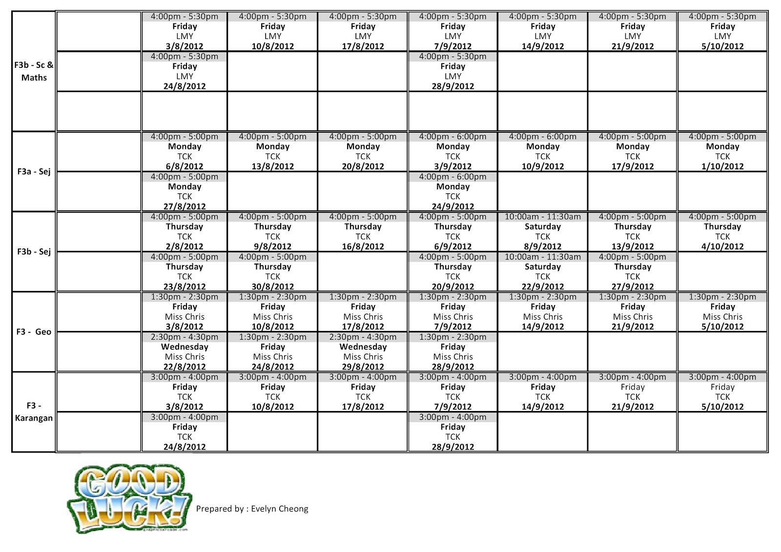 My Revision Timetable