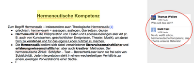 Screenshot der Kommentarfunktion innerhalb von Google Docs