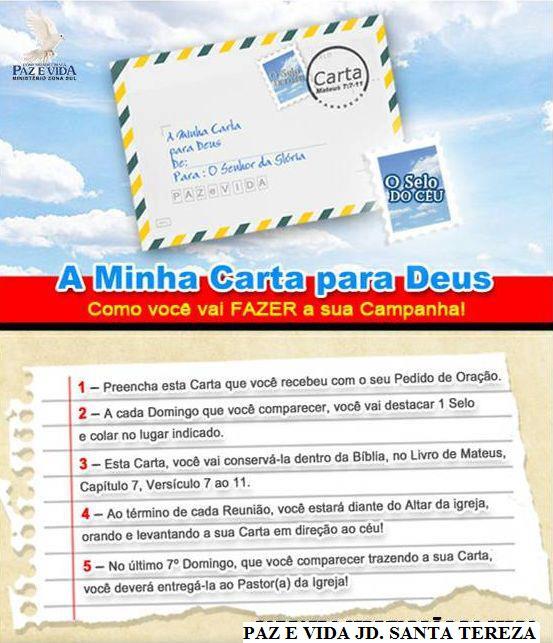 Campanha Evangélica Uma Carta Para Deus Paz e Vida - Santa Tereza: Campanha: A Minha Carta para Deus