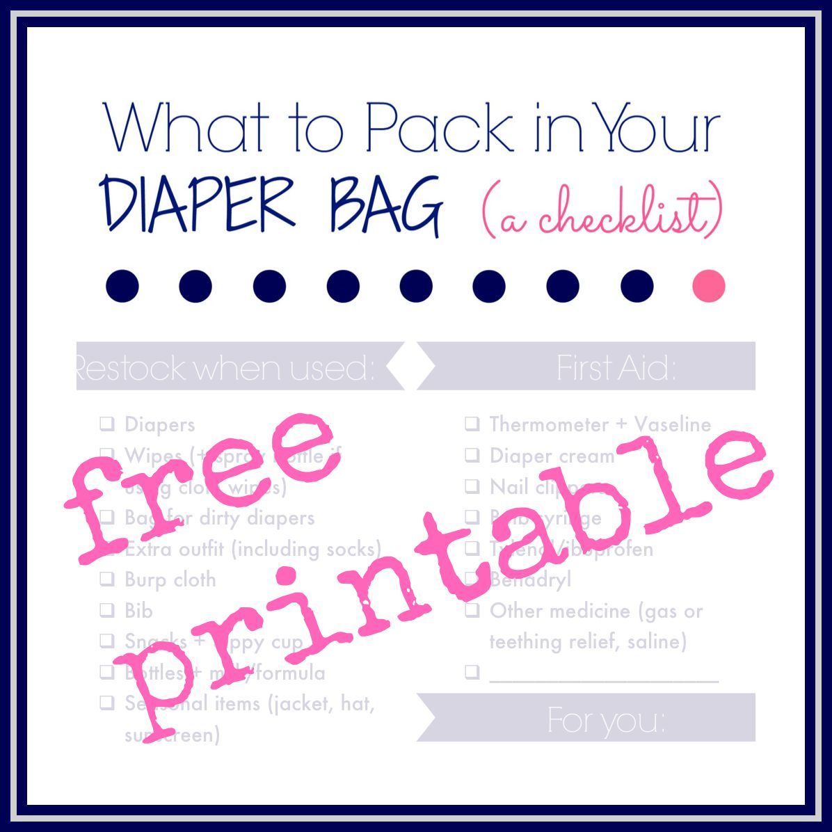 Free Printable Check List for the essentials to buy for a first