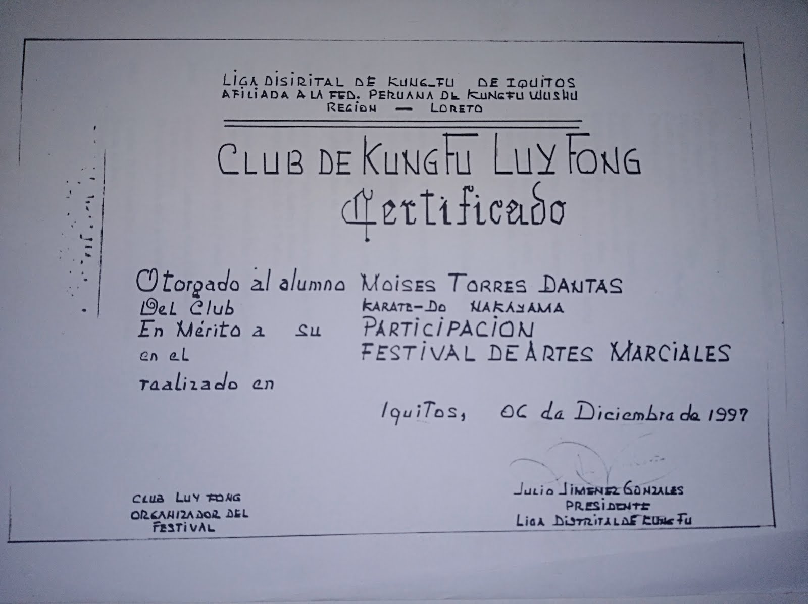 CERTIFICADO KARATE DIC 97