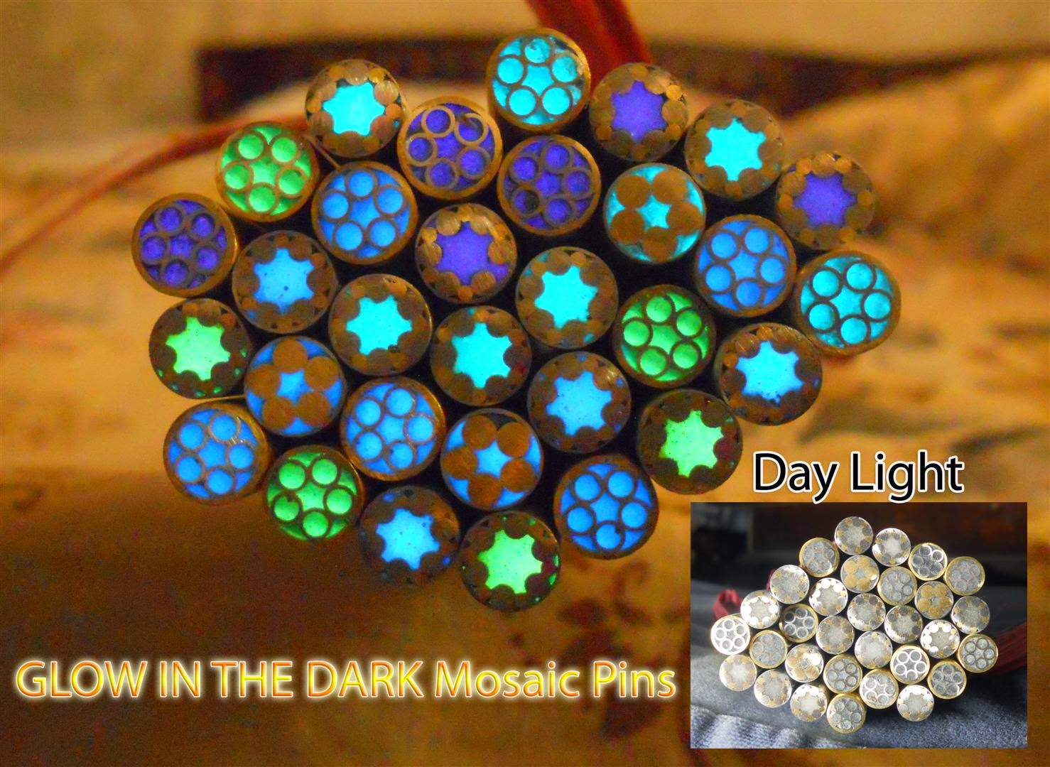 Damascus Deal Glow in the Dark Mosaic Pins for Knife Handles