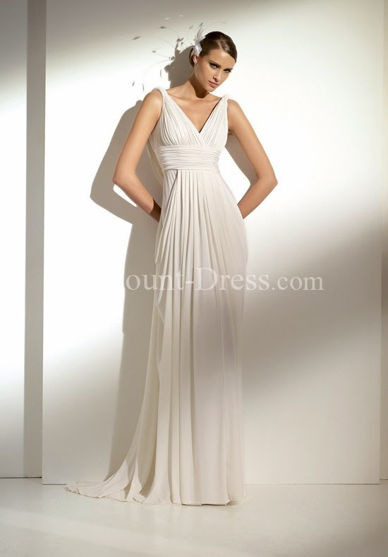 Sheath V-Neck Floor Length Attached Chiffon Wedding Dress 