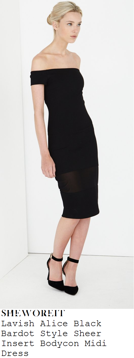 michelle-keegan-black-bardot-off-the-shoulder-bodycon-jersey-sheer-mesh-panel-midi-dress michelle-keegan-black-bardot-off-the-shoulder-bodycon-jersey-sheer-mesh-panel-midi-dress