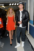 Paris Hilton and boyfriend arriving at Bootsy Bellows