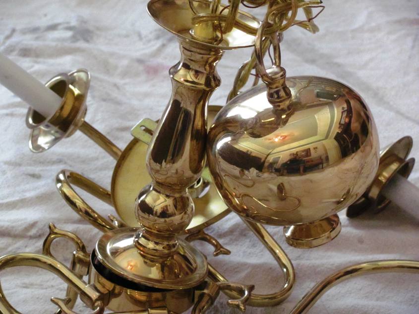 Lula Belle Salvaging An Old Brass Chandelier And Turning It Into A First I Took It Apart And Taped Off The Light Covers