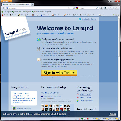 Screen shot of http://lanyrd.com/.