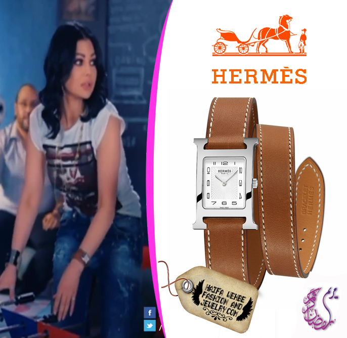 Haifa Wehbe Fashion And Jewelry Haifa Wehbe Wearing Hermes H Hour White Dial Brown Leather Ladies Watch