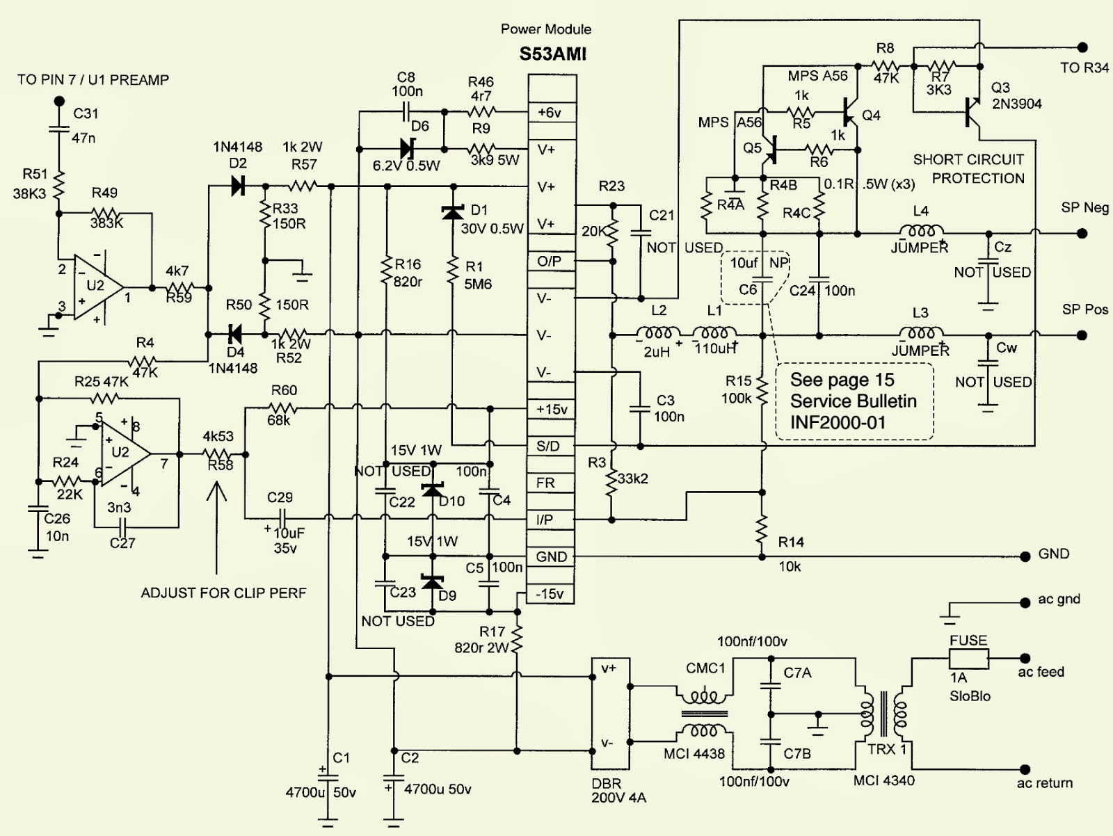 INFINITY BU 120 / HTS20 POWERED SUBWOOFER CIRCUIT DIAGRAM