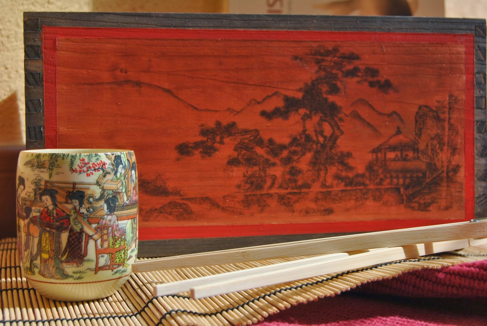 caja madera decorada estilo oriental