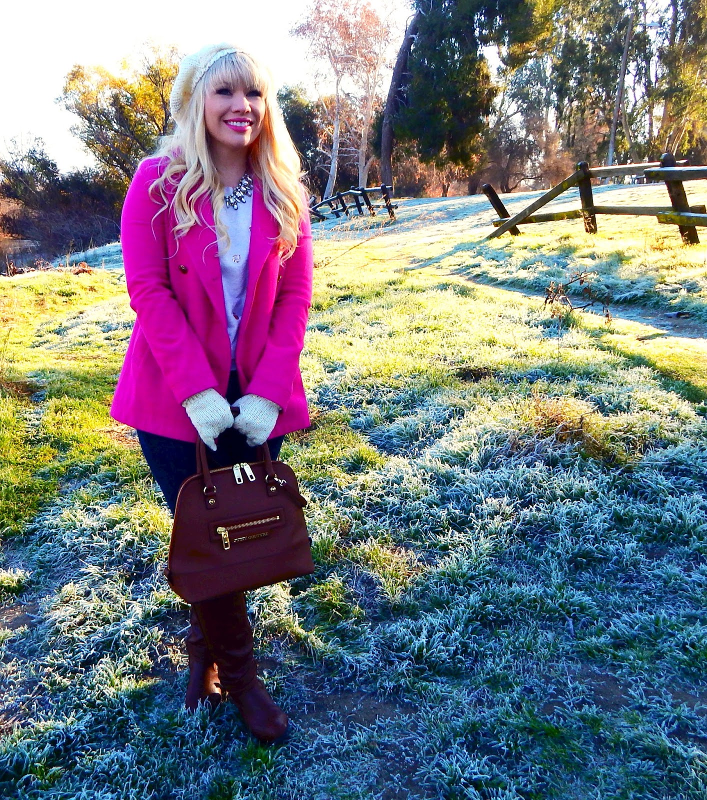 Hot Pink Coat Outfit Idea