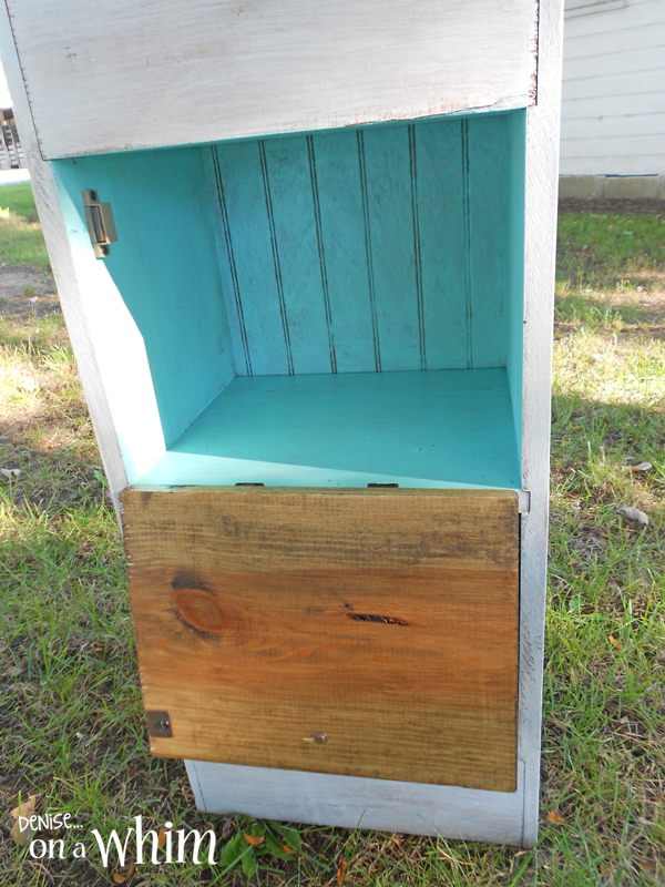 Contemporary Rustic Vegetable Bin Makeover in White and Teal from Denise on a Whim