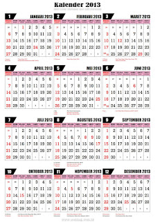 Berikut ini Kalender 2013 beserta Hari Libur Nasional dan Cuti Bersama