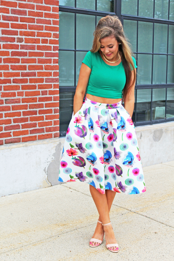 A Mix of Min Watercolor Floral Midi Skirt