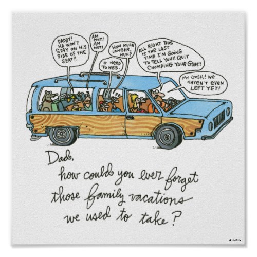Family Vacation, Car, and Dad | Funny Cartoon Poster