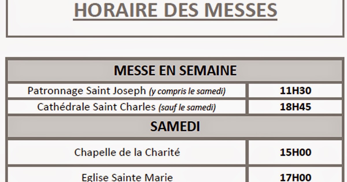 Horaire des Messes Paroisse Saint Etienne
