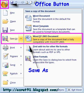 cara menyimpan dokument ms word 2007 menjadi format word 2003
