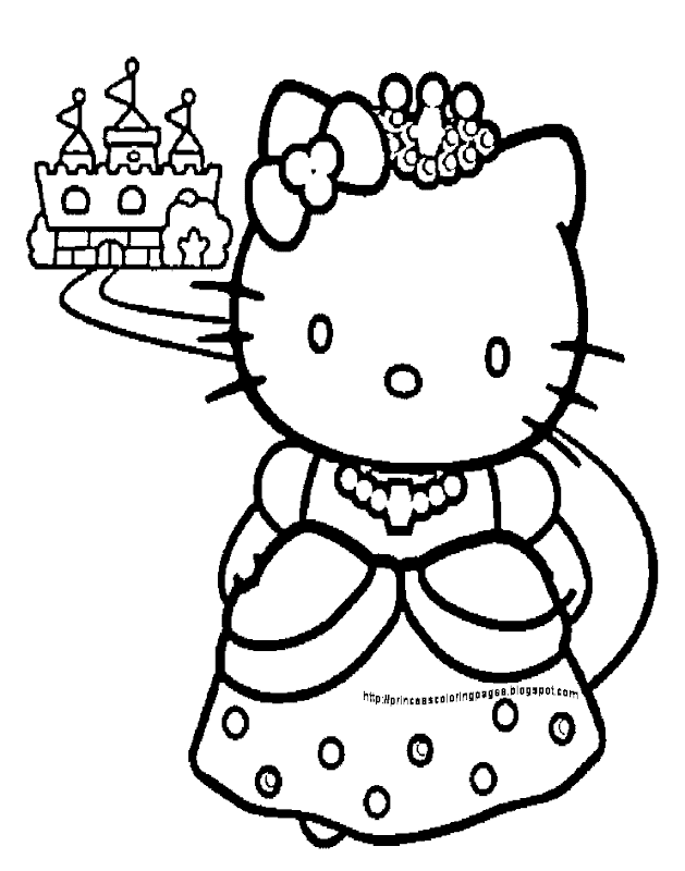 HELLO KITTY PRINCESS COLORING PAGE title=