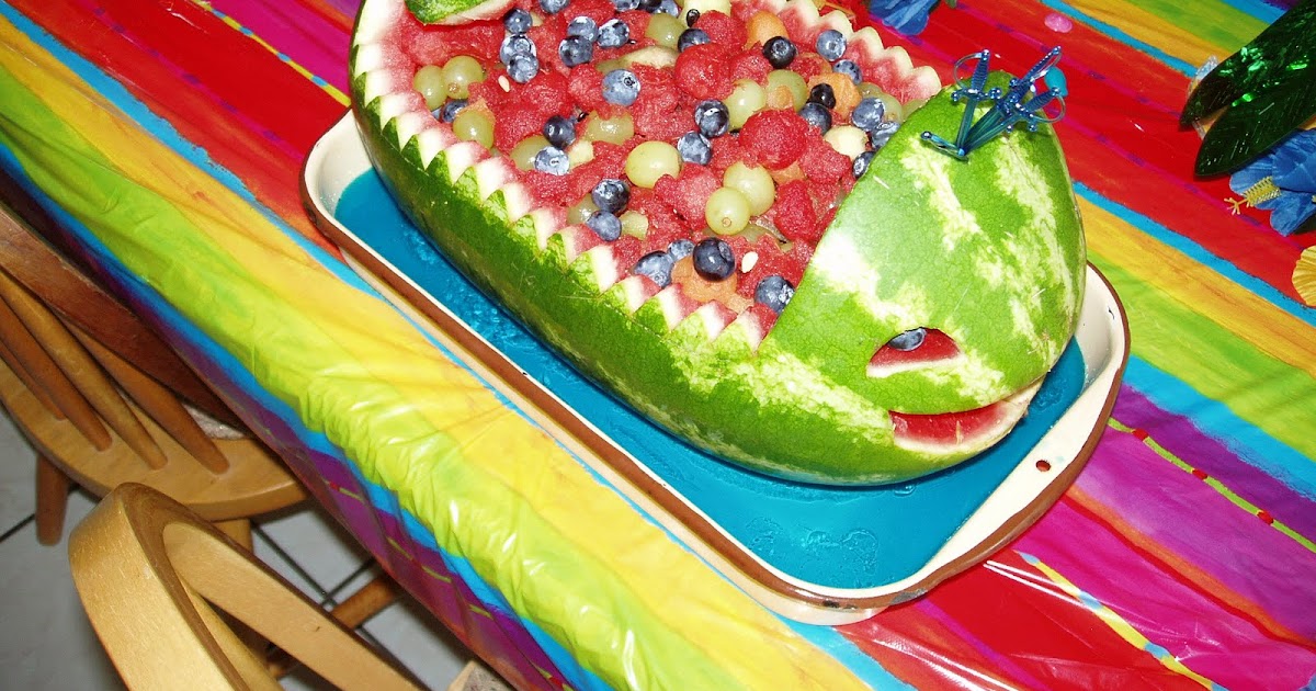 American Food Culture My watermelon whale on blue jello ocean...awesome!