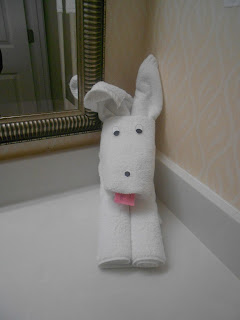 a towel folded into a rabbit shape