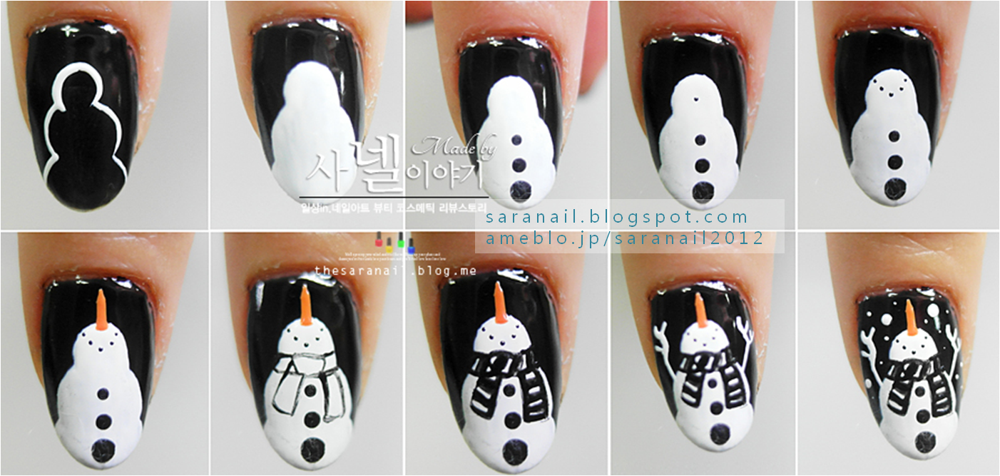 SARA NAIL Easy drawing with nail brush! EASY Christmas nail art, Snow