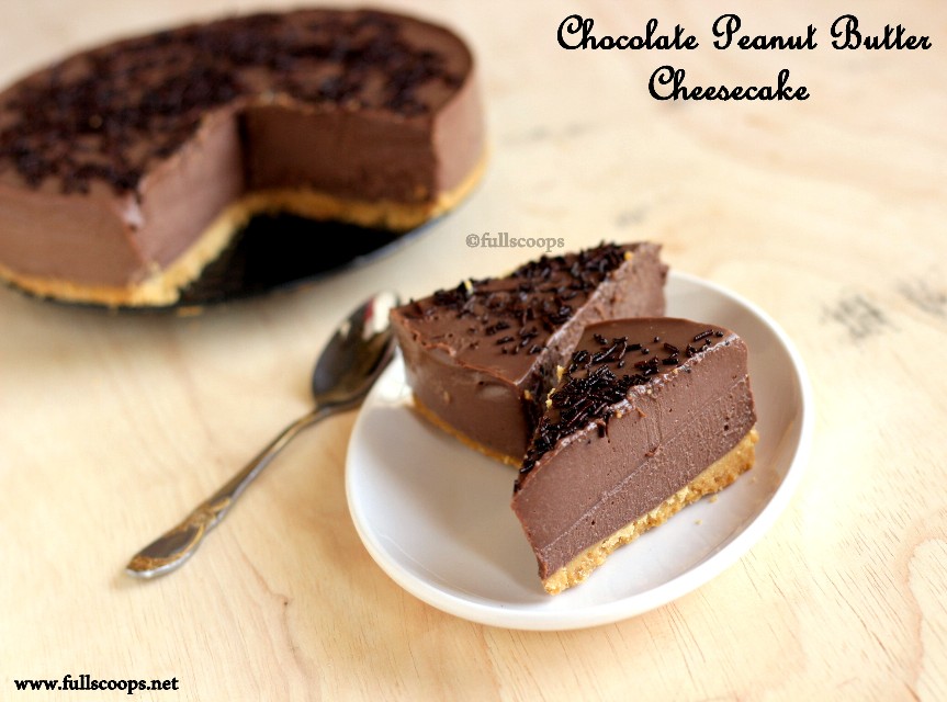Chocolate Peanut Butter Cheesecake No Bake and Eggless Full Scoops