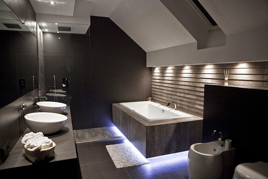 Baño oscuro minimalista y moderno