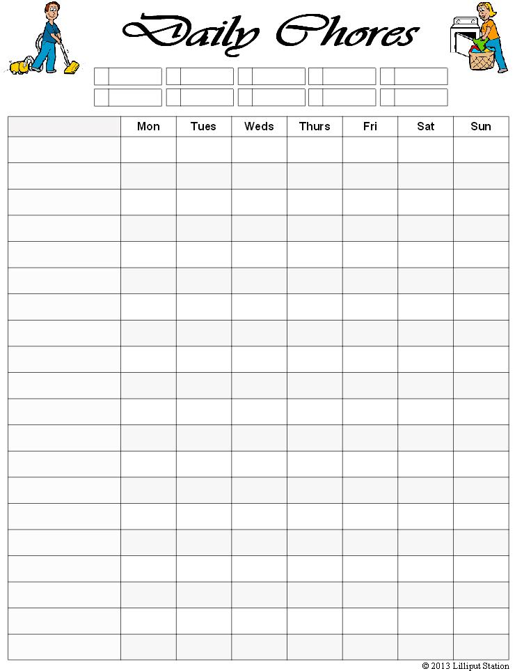 Family Chore Chart List